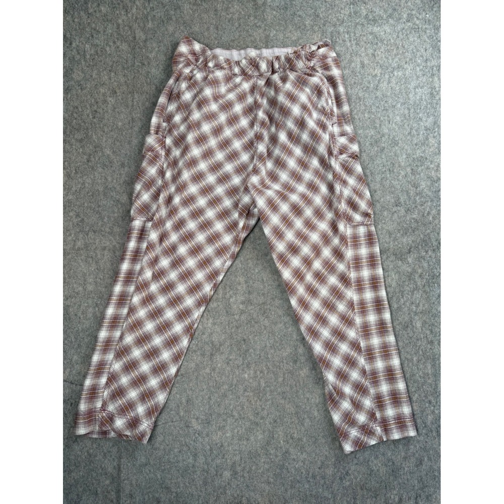 Free People Cargo Pants Womens S Purple Plaid Cotton Boho Relaxed Tapered Crop